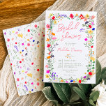 Convites Chá de panela de flores silvestres brilhantes mode<br><div class="desc">Adicione um toque de elegância boêmica aos seus eventos com o nosso Chá de panela de flores selvagens colorido e colorido de Chic Boho Moderno. Apresentando flores botânicas de matizes cor-de-rosa, vermelha, verde e roxa inspiradas em flores silvestres e jardins rústicos de aquarelas com um verde sutil e uma tipografia...</div>