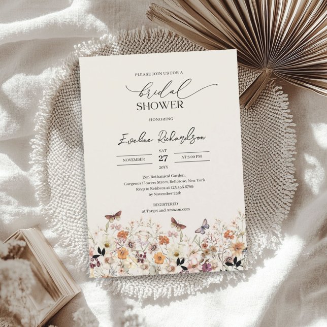 Convites Chá de panela de flores silvestres de outono de co (Trendy watercolor autumn wildflowers Bridal Shower Invitation)