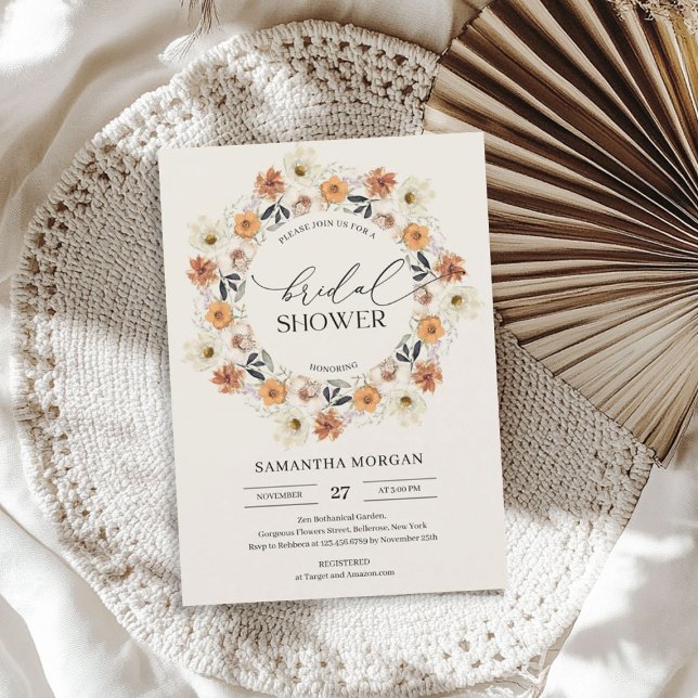 Convites Chá de panela de flores silvestres de outono de co (Trendy watercolor autumn wildflowers Bridal Shower Invitation)