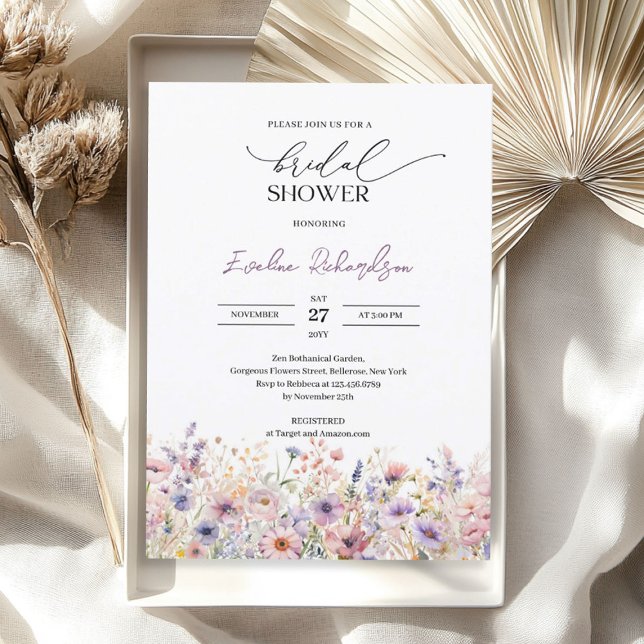 Convites Chá de panela de flores silvestres de primavera de (Trendy watercolor spring wildflowers Bridal Shower Invitation)