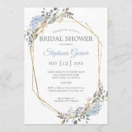 Convites Chá de panela de Florestas Azuis Douradas Geométri