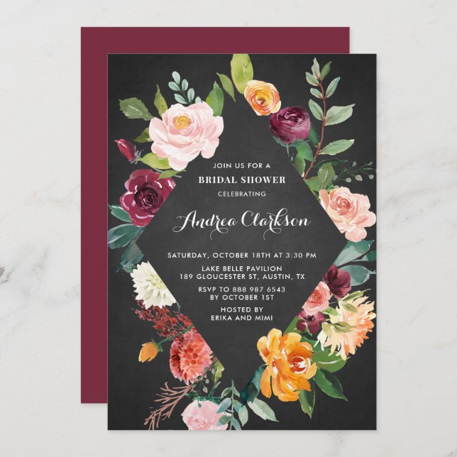 Convites Chá de panela de Florestas de Outona de Calkboard (Frente/Verso)