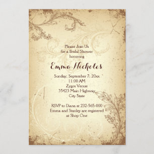 Convites Chá de panela de folha de rolagem do bege castanho