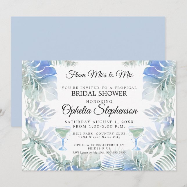 Convites Chá de panela de Folha Verde Azul (Frente/Verso)