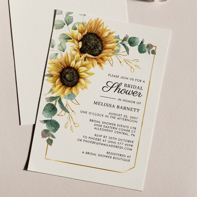 Convites Chá de panela de folhagem de girassol Eucalyptus (Sunflower Floral Eucalyptus Bridal Shower Invitation)
