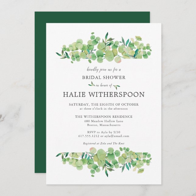 Convites Chá de panela de folhagem Elegante Eucalyptus (Frente/Verso)