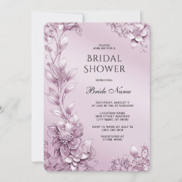 Convites Chá de panela de Folhagem Floral Rosa