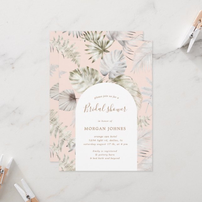 Convites Chá de panela de Folhagem Tropical Silver (Frente/Verso In Situ)