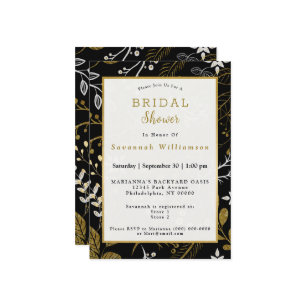 Convites Chá de panela de Folhas Brancas Douradas Nórdicas