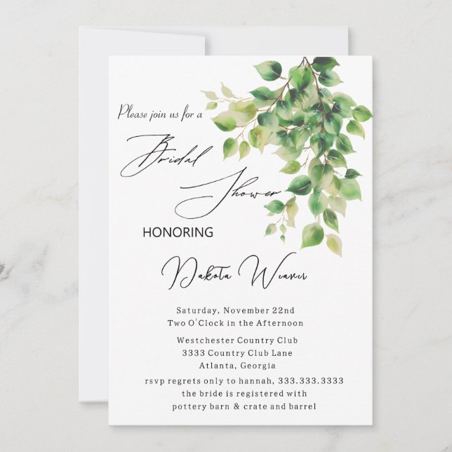 Convites Chá de panela de Folhas de Jardim Selvagem (Frente)