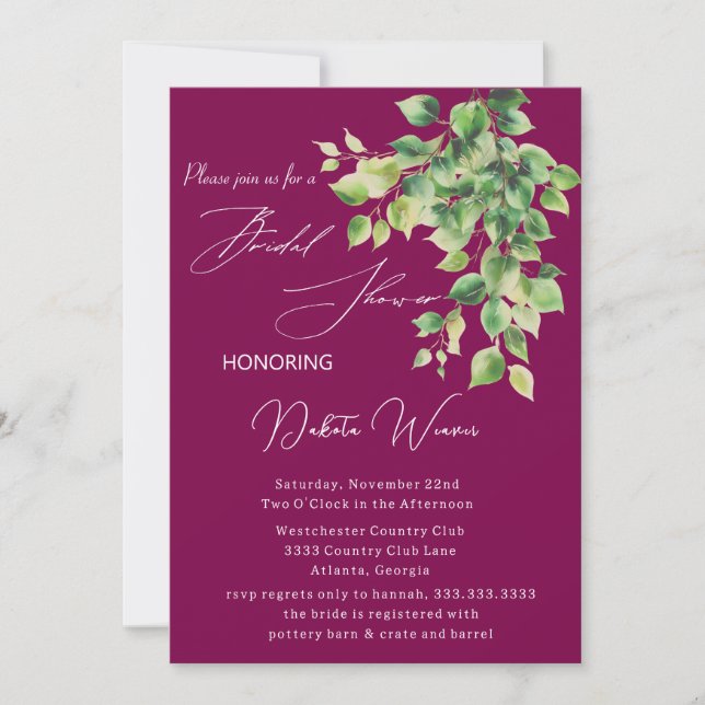 Convites Chá de panela de Folhas de Jardim Selvagem (Frente)