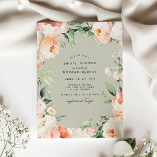 Convites Chá de panela de Folhas Florais de Peony de Creme
