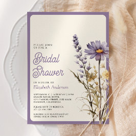 Convites Chá de panela de Foto Dusty Purple Boho Wildflower