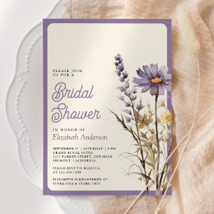 Convites Chá de panela de Foto Dusty Purple Boho Wildflower