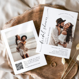 Convites Chá de panela de FOTO Elegante Minimalista QR code