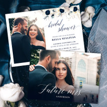 Chá de panela de Foto Floral Azul Elegante