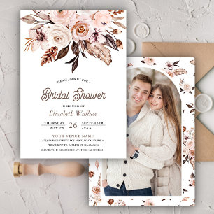 Convites Chá de panela de Foto Floral Boho Earthy Ivory