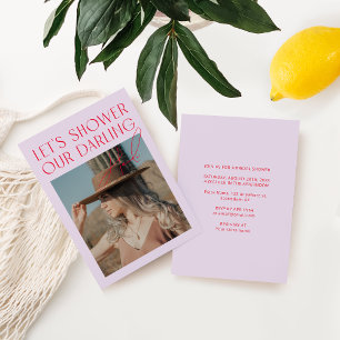 Convites Chá de panela de Foto Rosa Púrpura Moderno Minimal