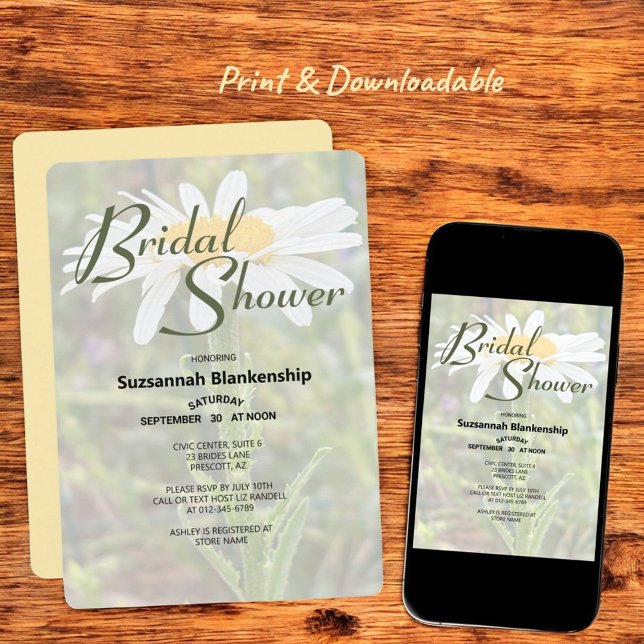 Convites Chá de panela de Foto White Shasta Daisy (shower invitation print and downloadable)