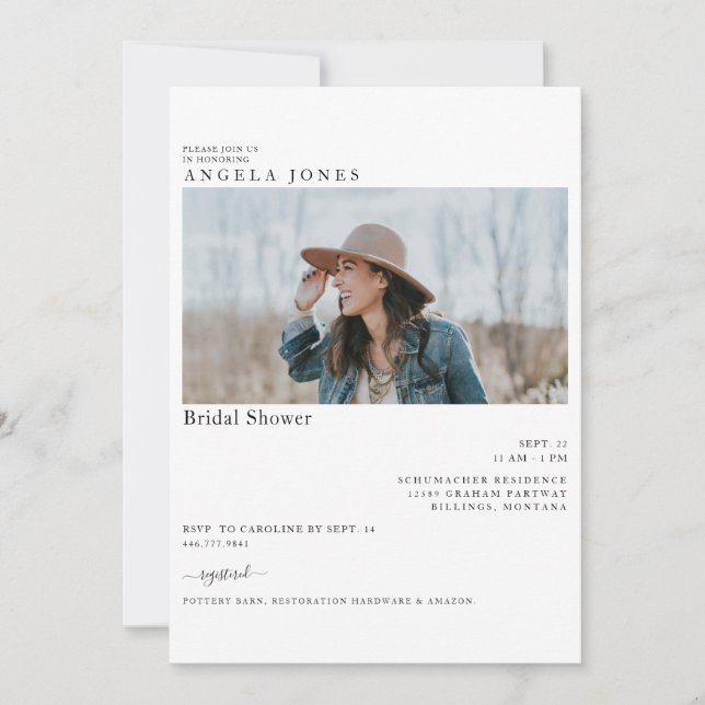 Convites Chá de panela de Fotografia Branca Moderna e Delic (Frente)