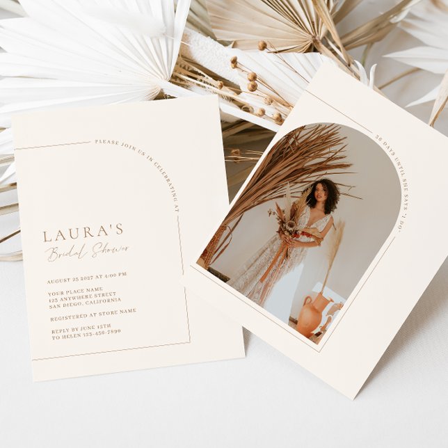 Convites Chá de panela de Fotografia de Arch Mínimo Neutro (Criador carregado)