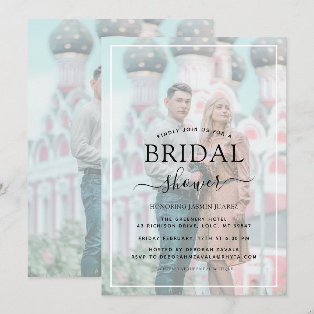 Convites Chá de panela de Fotografia de Efeito Vellum de Bo (Frente/Verso)