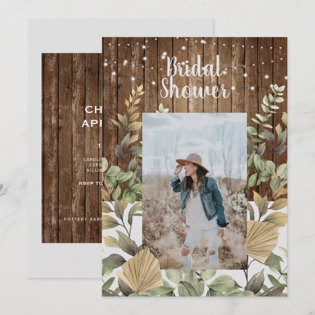 Convites Chá de panela de Fotografia de Folhagem de Madeira (Frente/Verso)