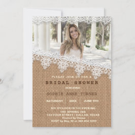 Convites Chá de panela de Fotografia do Vintage Burlap Lace