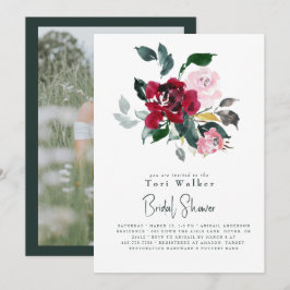 Convites Chá de panela de Fotografia Floral Vermelha Waterc