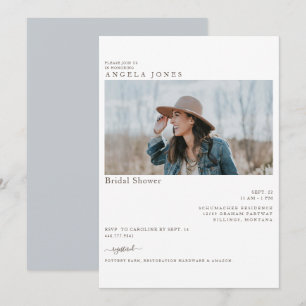 Convites Chá de panela de Fotografia Moderno Azul e Delicio