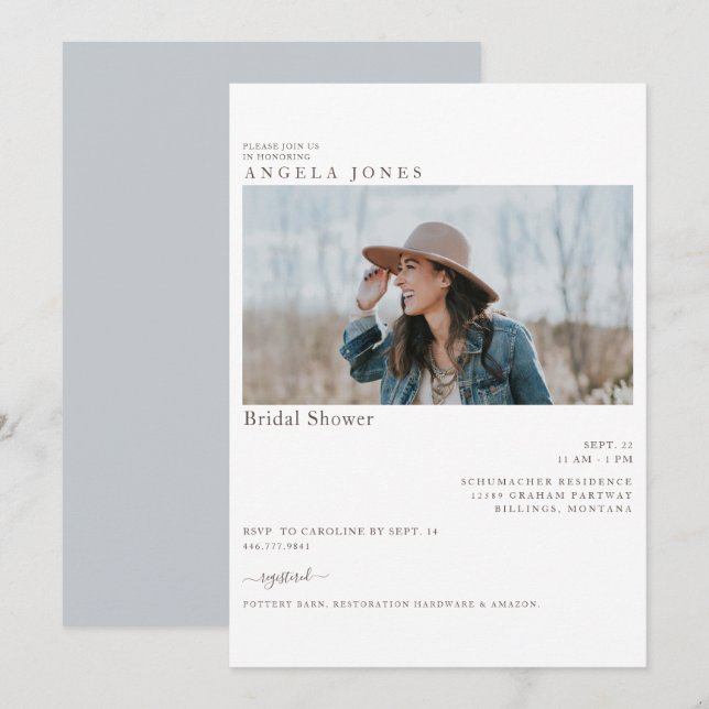 Convites Chá de panela de Fotografia Moderno Azul e Delicio (Frente/Verso)