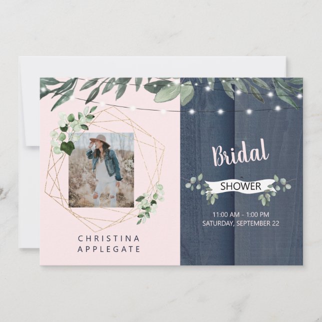 Convites Chá de panela de Fotografias Rustic Wood Blush & M (Frente)