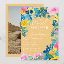 Convites chá de panela de fotos florais Dourado de verão