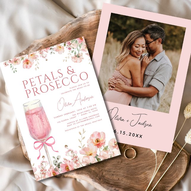 Convites Chá de panela de fotos Petals & Prosecco (Criador carregado)