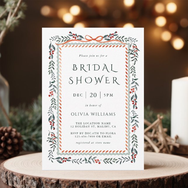 Convites Chá de panela de Frame de Winterberry Vermelho (Criador carregado)