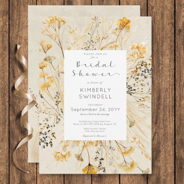 Convites Chá de panela de Frame Floral para Campos de Queda (Rustic Fall Fields Floral Frame Bridal Shower Invitation)