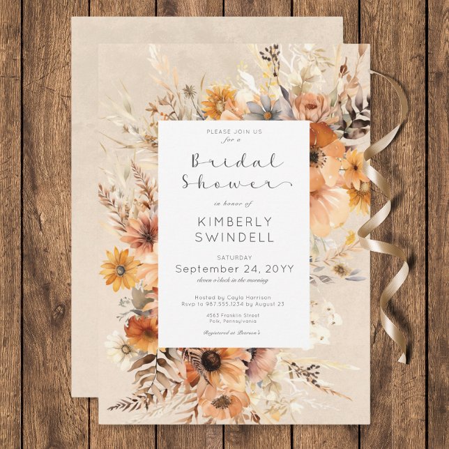 Convites Chá de panela de Frame Floral Rustic Boho Fall (Rustic Boho Fall Floral Frame Bridal Shower Invitation)