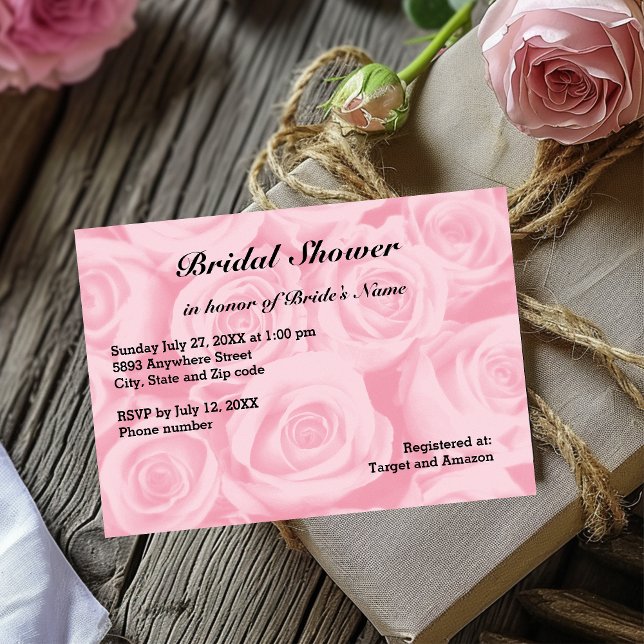 Convites Chá de panela de fundo da Rosa rosa claro (Light Pink Rose Background Bridal Shower Invitation)