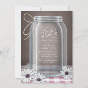 Convites Chá de panela de Gingham de Mason Jar Pink