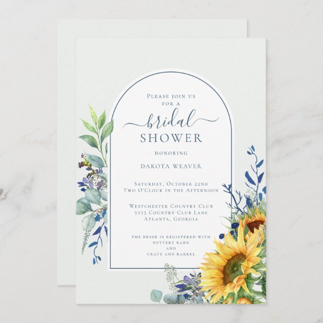 Convites Chá de panela de girassol amarelo-poeirento (Frente/Verso)