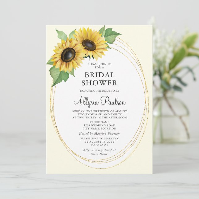 Convites Chá de panela de girassol elegante e simples (Em pé/Frente)