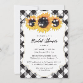 Convites Chá de panela de girassol preto e branco