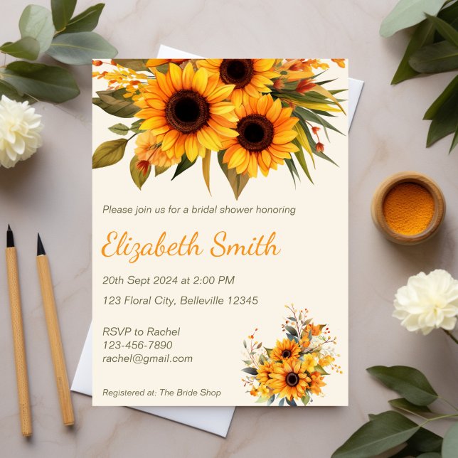 Convites Chá de panela de girassol russo (Sunflower Bridal Shower Invitation)