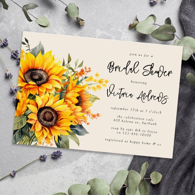 Convites Chá de panela de girassol russo (Invite guests to a rustic aesthetic bridal shower with this gorgeous sunflower invitation template)