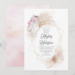 Convites Chá de panela de Grama Pink King Protea e Pampas