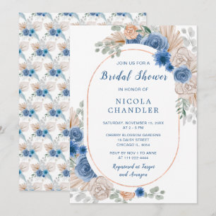 Convites Chá de panela de Grass Boho Pampas Azul
