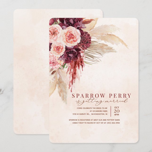 Convites Chá de panela de Grass de Autumn Pampas (Frente/Verso)