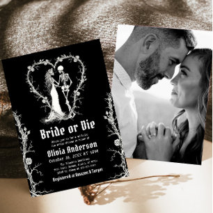 Convites Chá de panela de Halloween Bride ou Die Skeleton