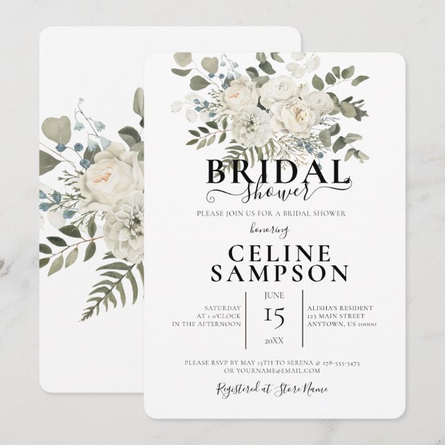 Convites Chá de panela de Ilustração de Buquê de Casamento  (Frente/Verso)