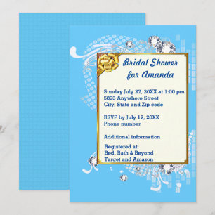 Convites Chá de panela de Imagem de Frame & Diamantes Azul 